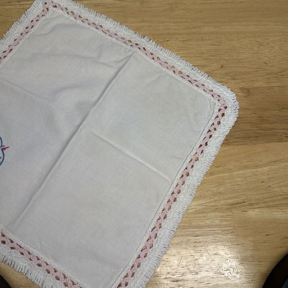 Vintage Hand Embroidered Floral Dresser End Table Scarf 10”x10” - Picture 5 of 7